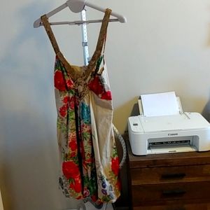 Balloon Bottom style Dress with Gold Sequins and floral print